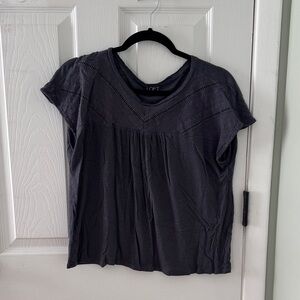 LOFT Charcoal Gray Short Sleeve Knit Tee with Eyelet Yoke